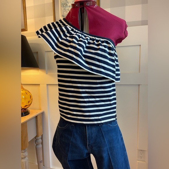 J. Crew Striped Off-Shoulder Top in Navy and White Size XXS​ - Picture 1 of 7